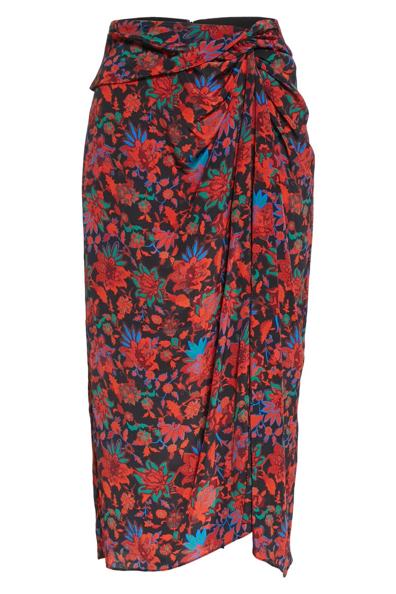 Amber Silk Midi Skirt, Alternate, color, REDMULT