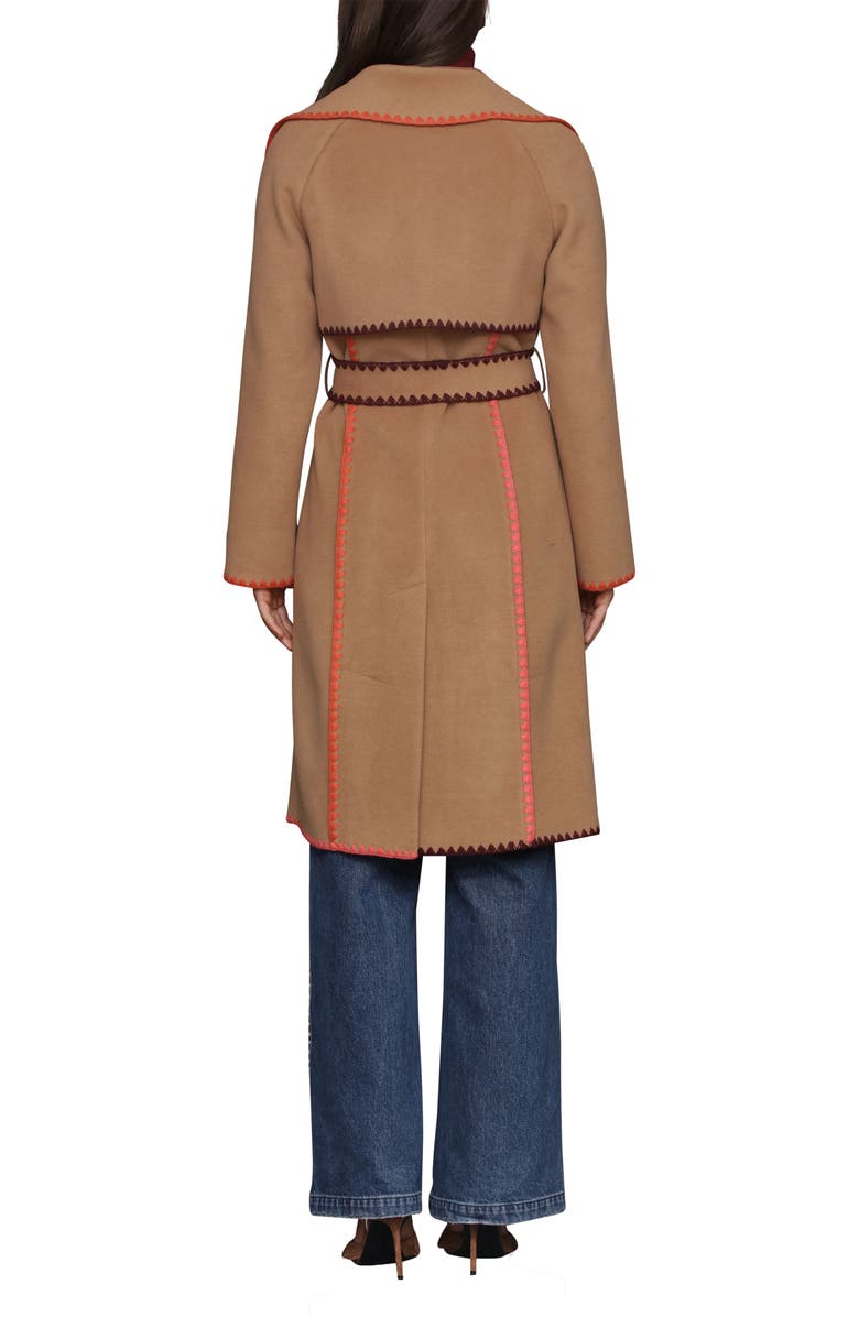 Avec Les Filles Whipstitch Trim Belted Double Face Coat, Alternate, color, Caramel