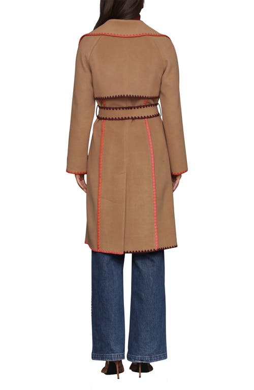 Avec Les Filles Whipstitch Trim Belted Double Face Coat In Brown