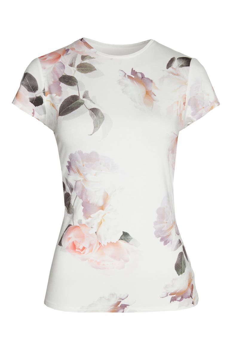 Chesnot Bouquet Print Fitted T-Shirt, Alternate, color, IVORY