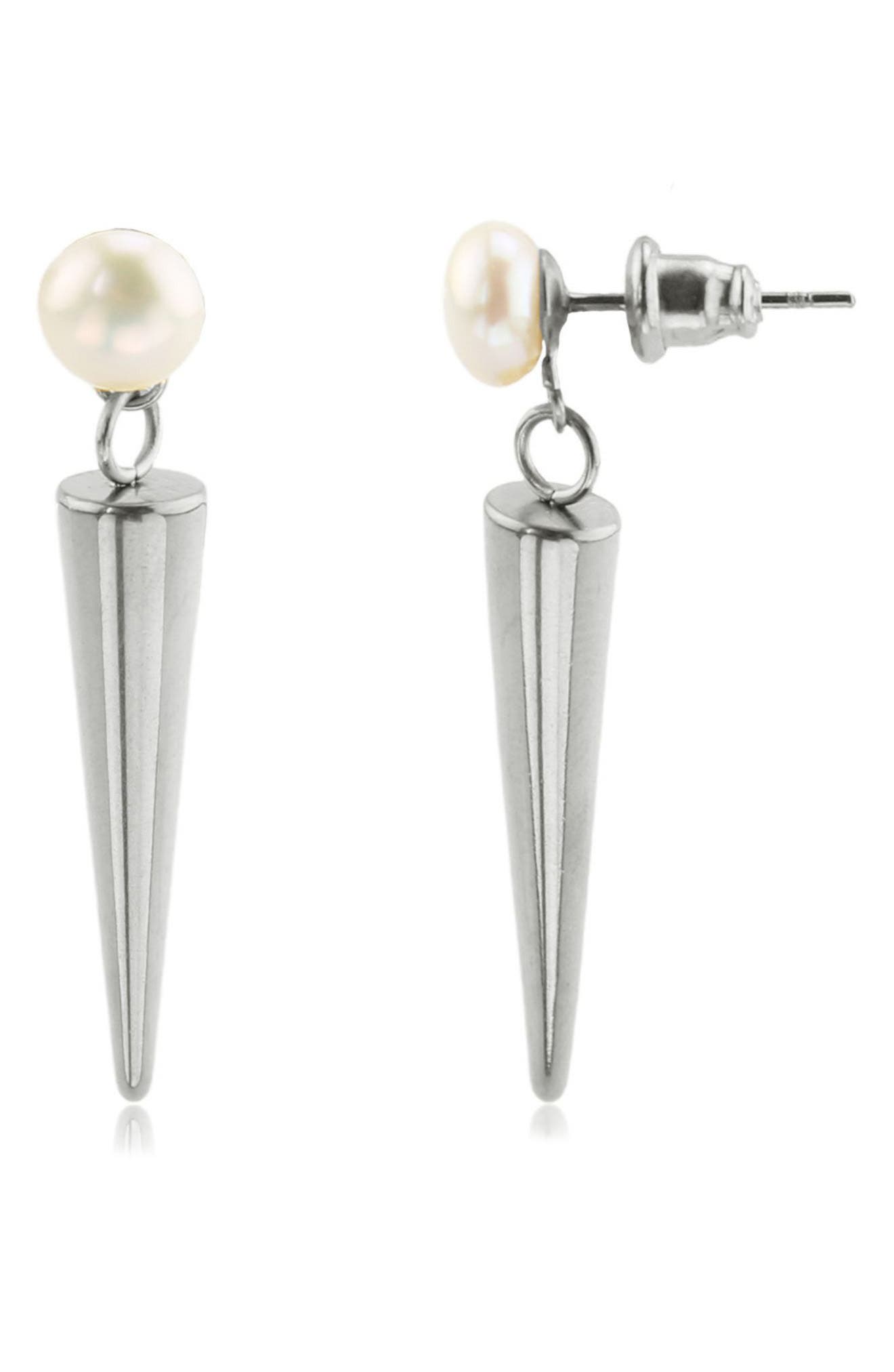 REBL Cultured Pearl Spike Drop Earrings