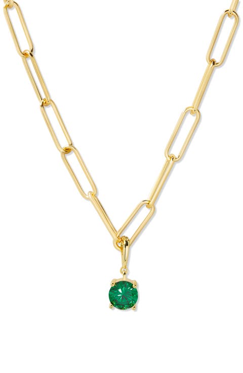 Melrose Birthstone Pendant Paper Clip Chain Necklace