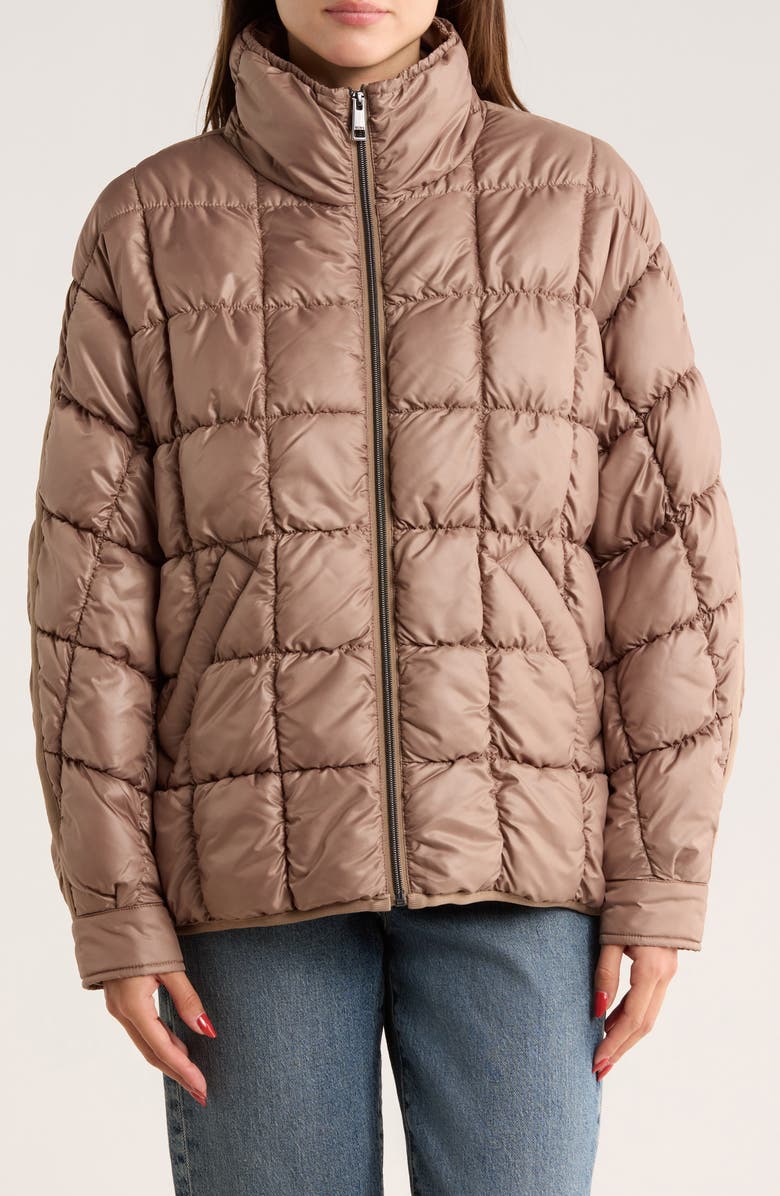 BCBGeneration Zip Quilted Short Puffer Jacket, Main, color, Toffee