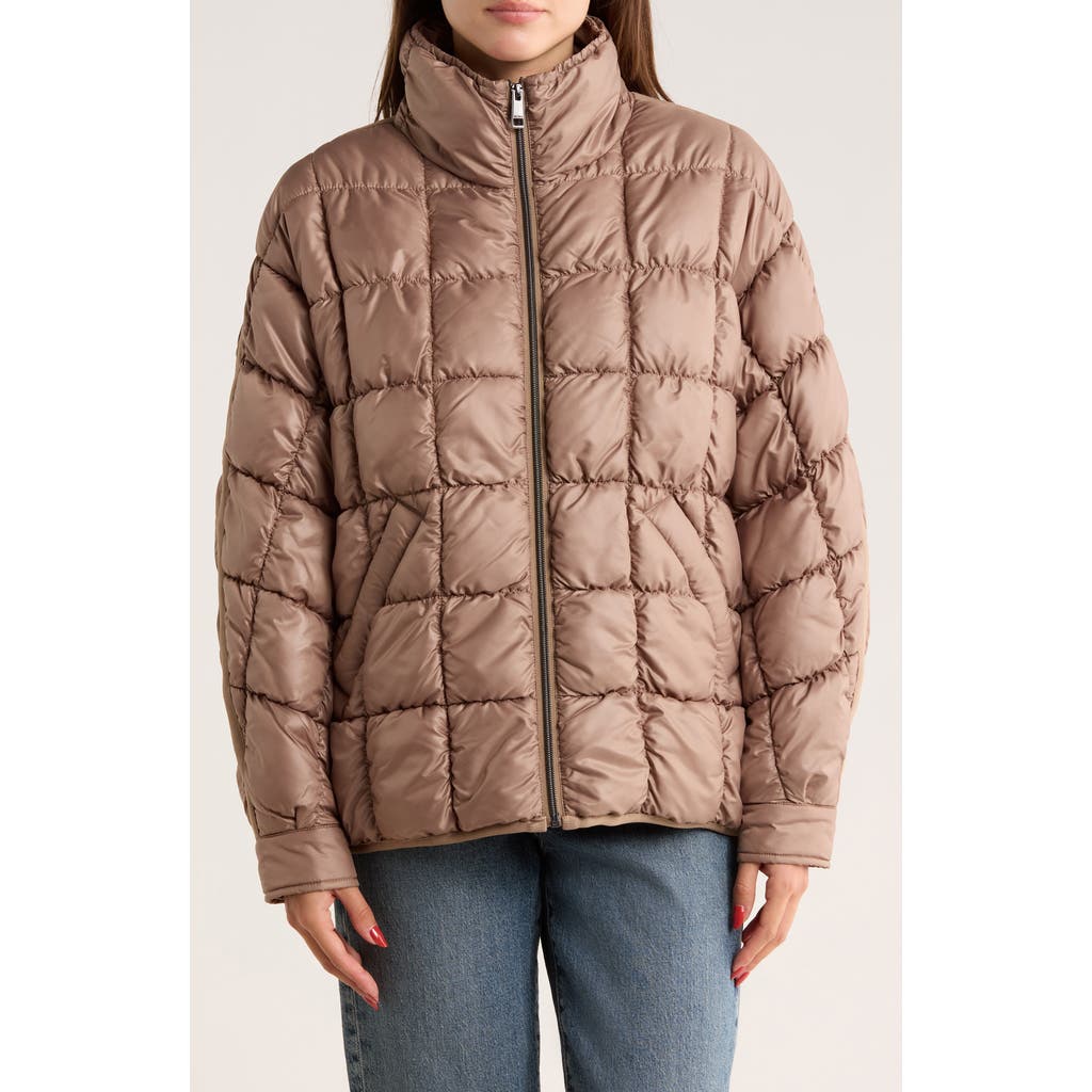 Bcbgeneration Zip Quilted Short Puffer Jacket In Brown