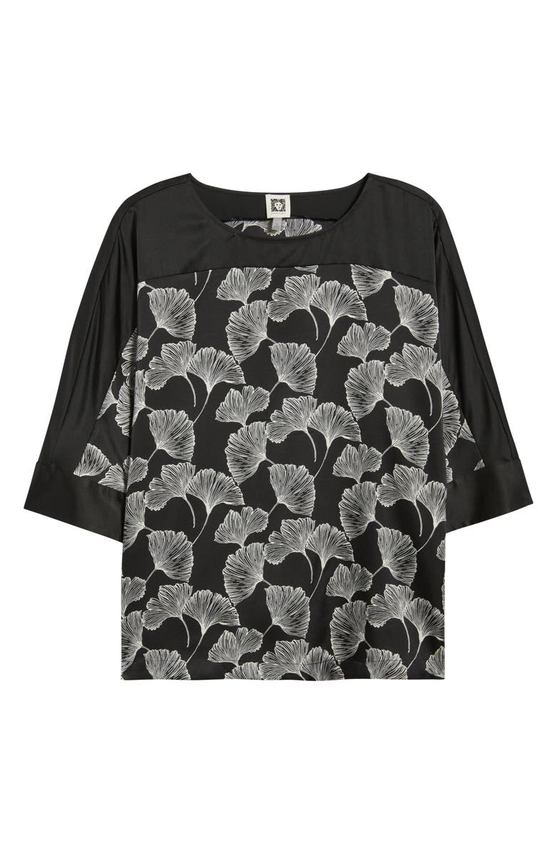 Anne Klein Floral Print Woven Shirt, Alternate, color, Black/ White/ Ivory