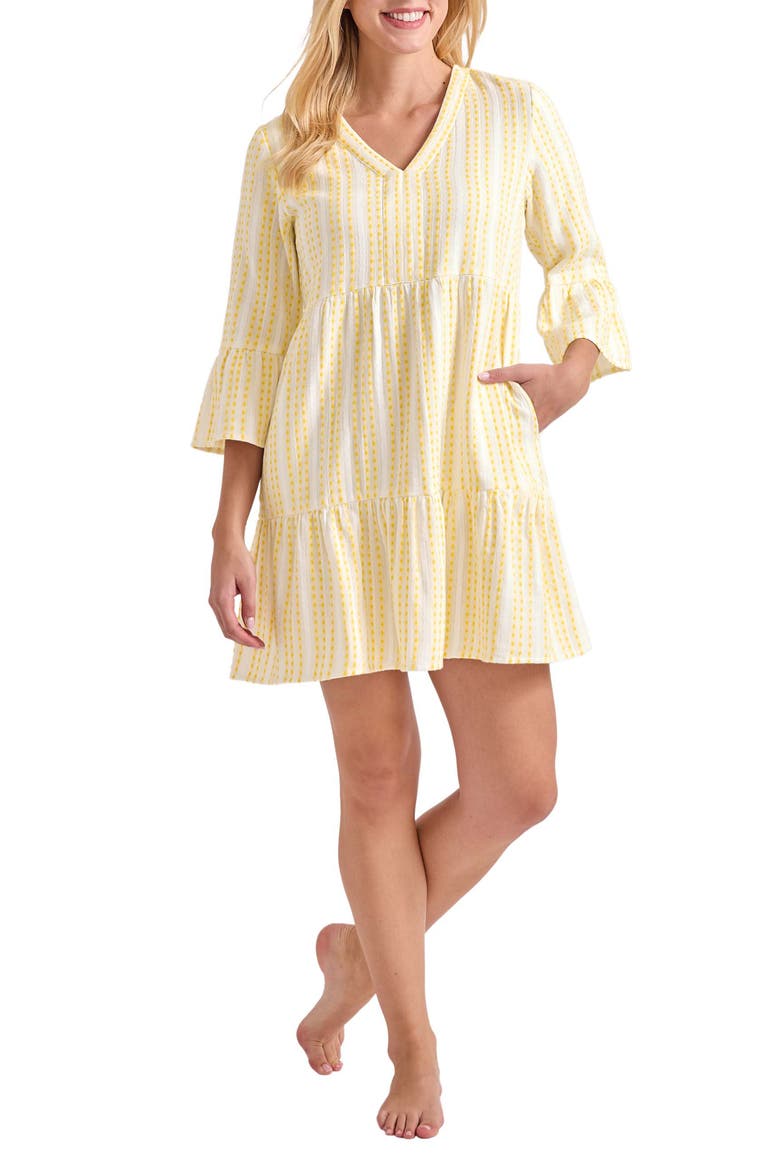 Stripe Cotton Tiered Cover-Up Dress, Main, color, BRIGHT PINEAPPLE