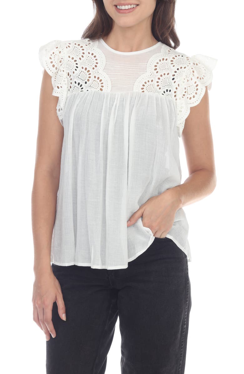 RAIN AND ROSE Eyelet Cap Sleeve Top, Main, color, 