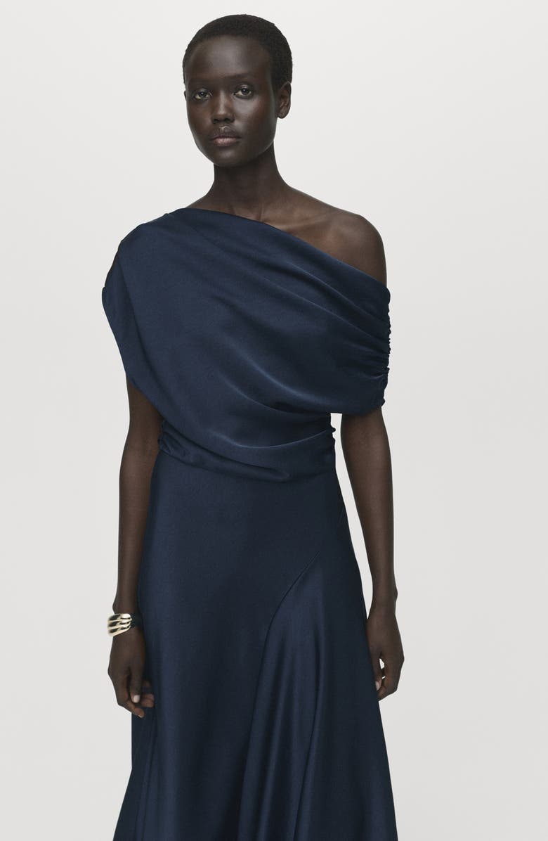 MANGO Asymmetric One-Shoulder Midi Dress, Alternate, color, Night Blue