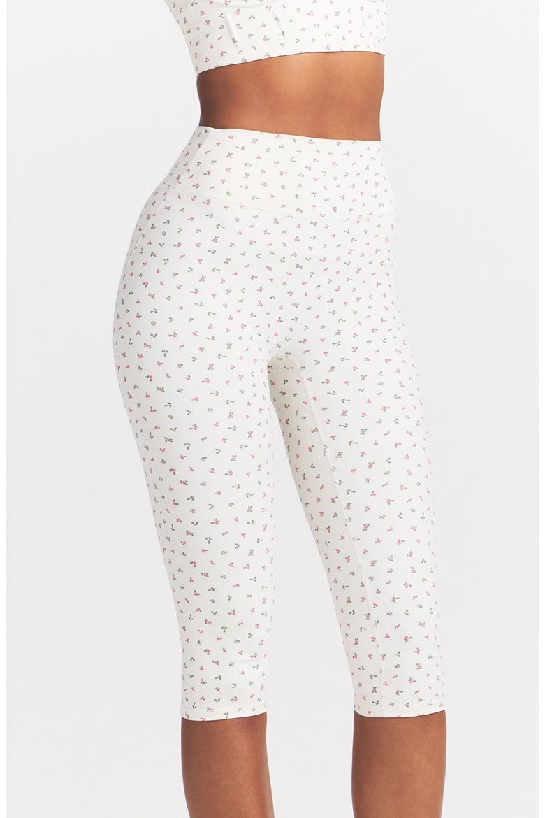 Matte Floral High Waist Crop Leggings, Alternate, color, NSKM ACTV IVORY/ NSKM FLAMINGO