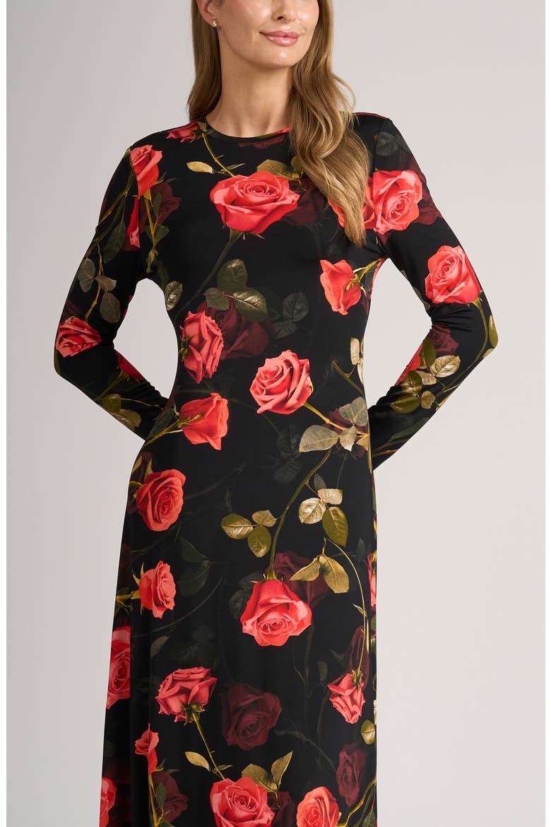 Fleur Rose Long Sleeve Maxi Dress, Alternate, color, RICH BLACK