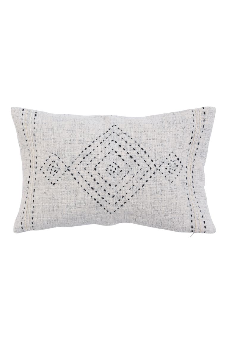 Cotton Lumbar Pillow with Embroidery and Gold Thread, Main, color, Black