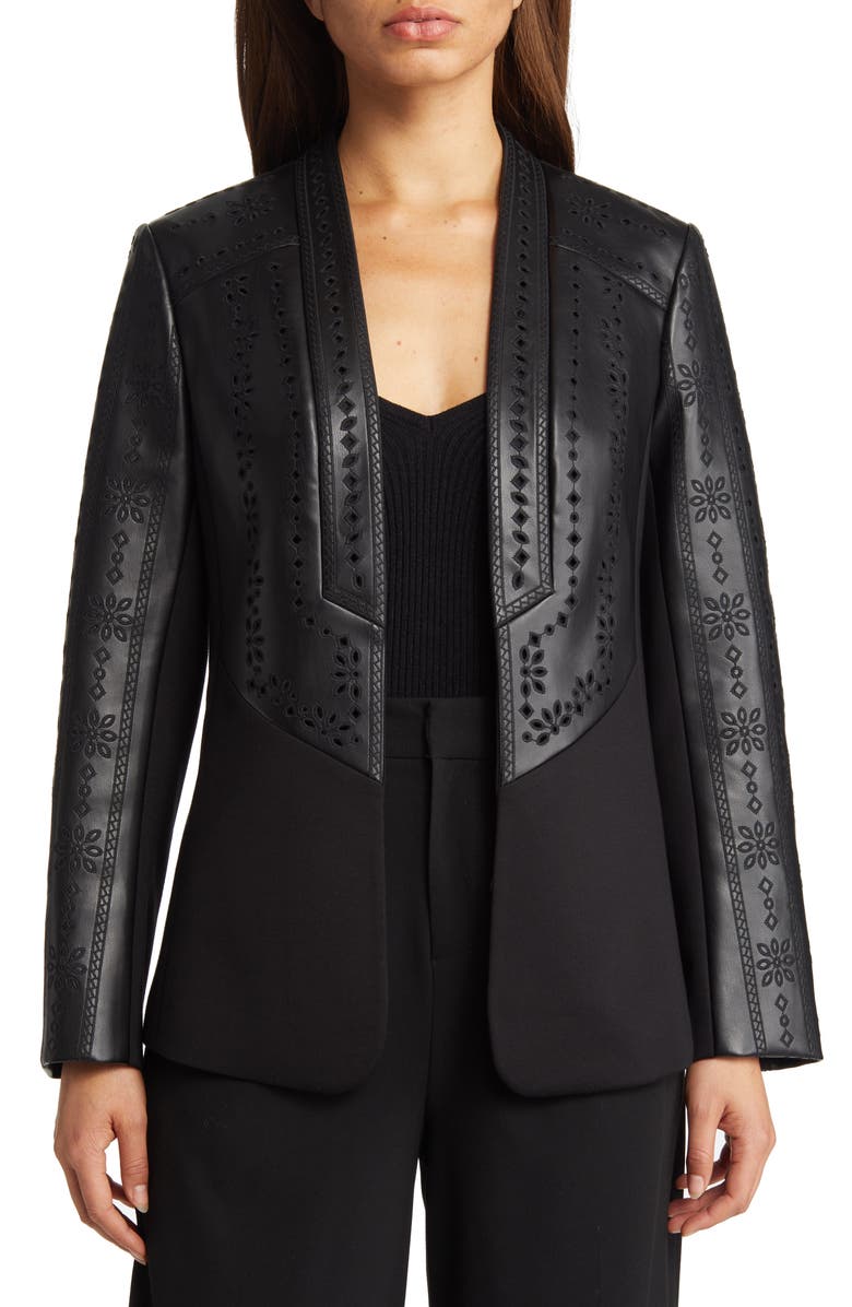 KOBI HALPERIN Wanda Eyelet Detail Mixed Media Faux Leather Jacket, Main, color, 