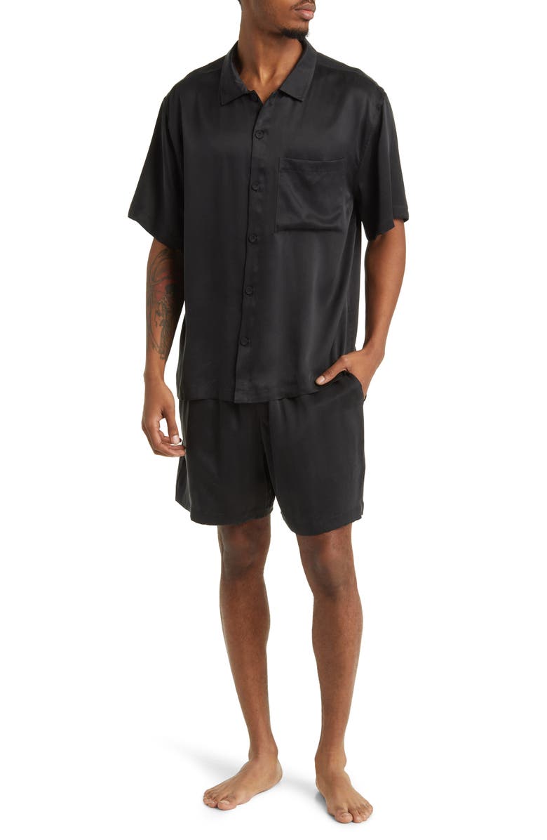 Lunya Washable Silk Button-Up Short Pajamas, Main, color, Immersed Black