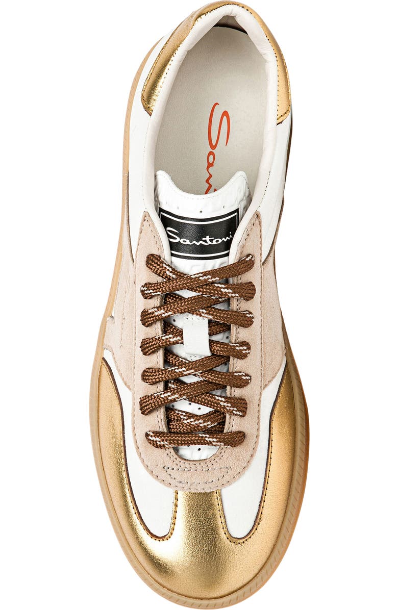 Santoni Women's leather and suede DBS Oly sneaker, Alternate, color, White/Beige/Silver