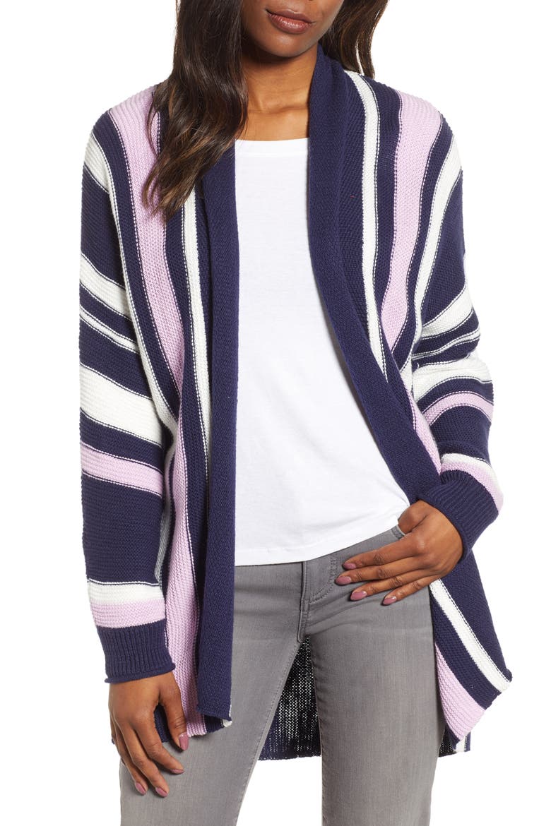 No Closure Cardigan, Main, color, NAVY- IVORY STRIPE