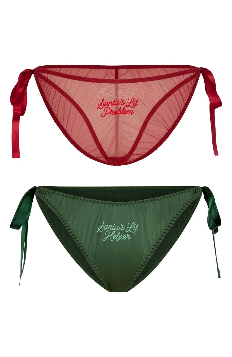 SAVAGE X FENTY Flirty & Wordy Holiday 2-Piece Bikini Set, Alternate, color, Green/ Red