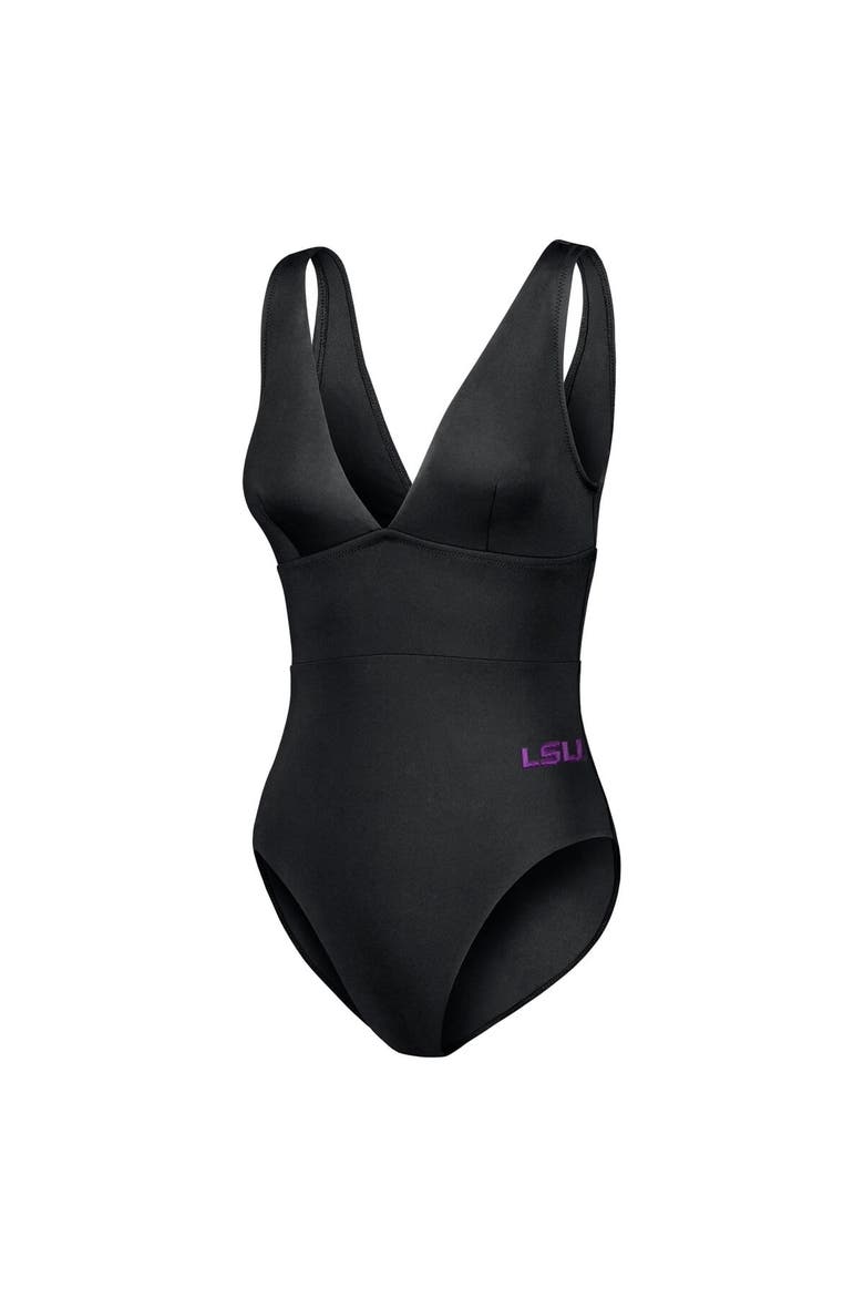 Women's Tommy Bahama Black LSU Tigers Palm Modern V-Neck One-Piece Swimsuit, Alternate, color, Black