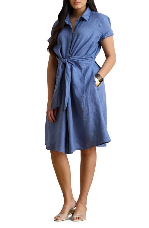 Tie Waist Linen Shirtdress (Plus)
