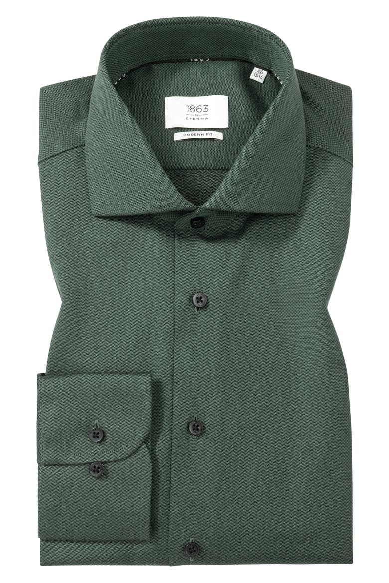 Modern Fit Solid Non-Iron Cotton Dobby Dress Shirt, Alternate, color, DARK GREEN