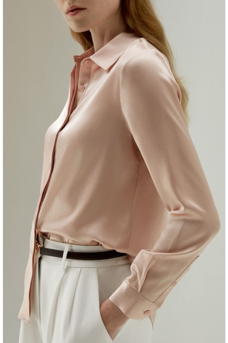 Women's Basic Concealed Placket Silk Shirt, Alternate, color, Pale pink