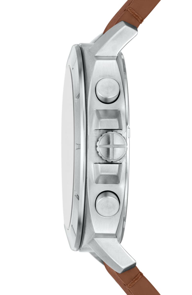Fossil Privateer Chronograph Leather Strap Watch, 45mm, Alternate, color, Silver