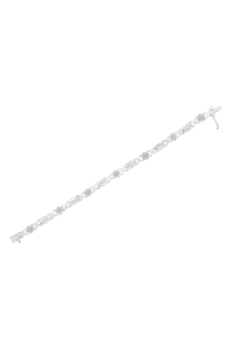 Silver 1.0 Cttw Round-Cut and Baguette-Cut Diamond X-Link Bracelet, Alternate, color, White