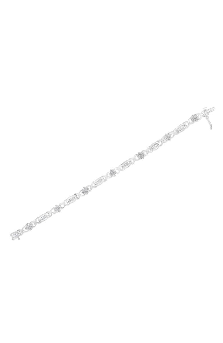 Haus of Brilliance Silver 1.0 Cttw Round-Cut and Baguette-Cut Diamond X-Link Bracelet, Alternate, color, White