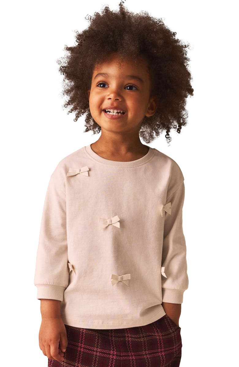NEXT Kids' Bow Embellished Long Sleeve Cotton T-Shirt, Alternate, color, Pink