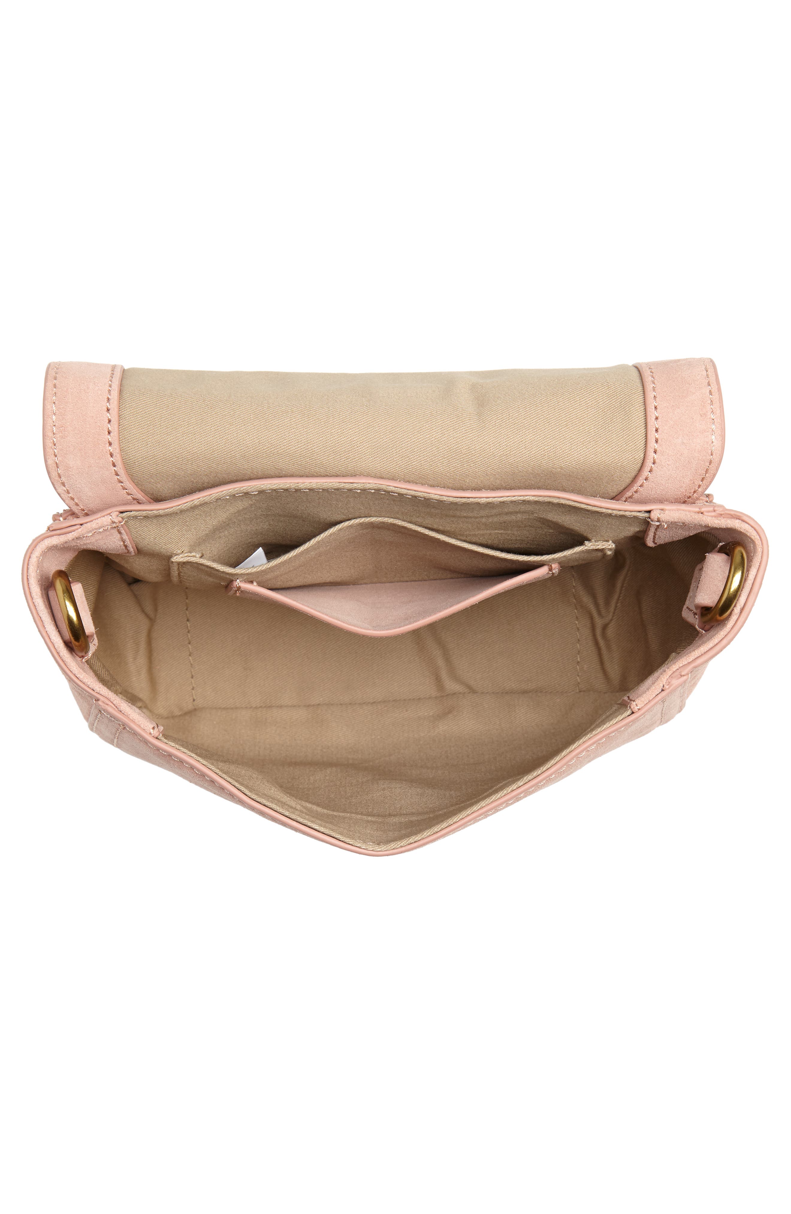Buckle Crossbody Suede Bag, Alternate, color, WARM BLUSH