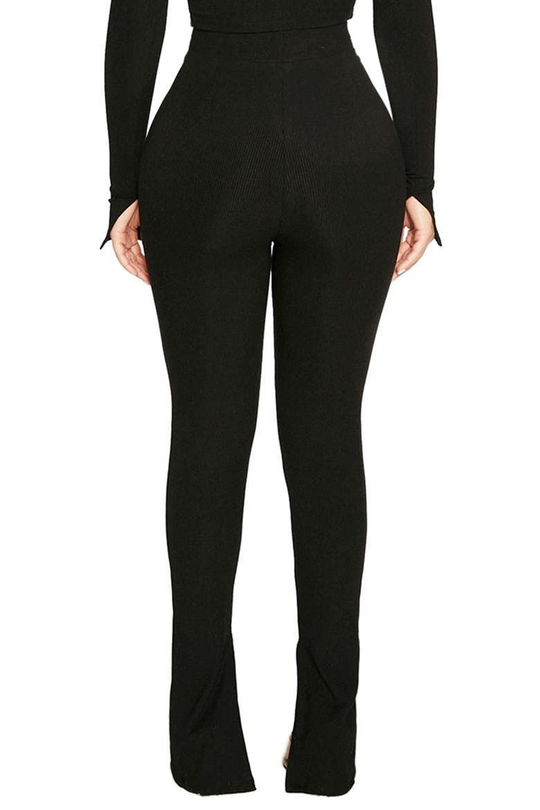 Ribbed Slit Leg Pants, Alternate, color, BLACK