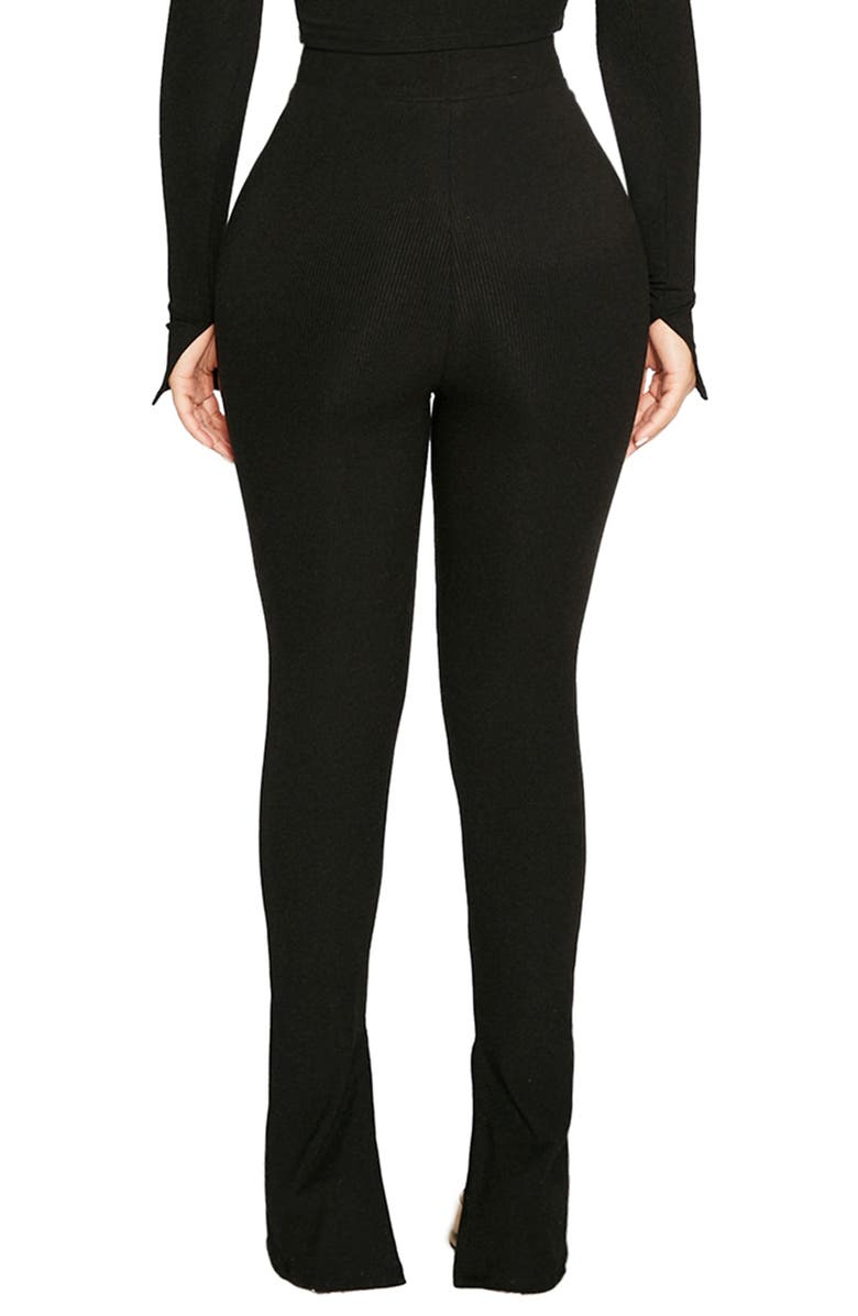 Naked Wardrobe Ribbed Slit Leg Pants, Alternate, color, Black