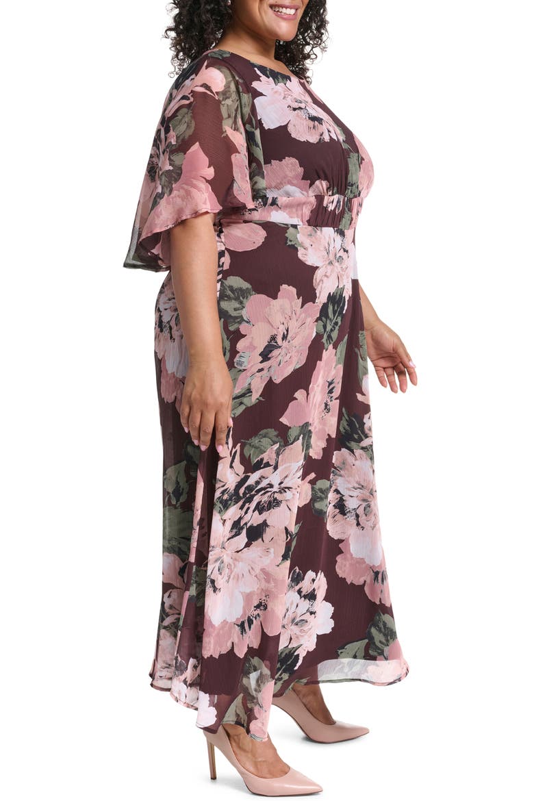 Floral Print Maxi Dress, Alternate, color, COFFEE BEAN MULTI