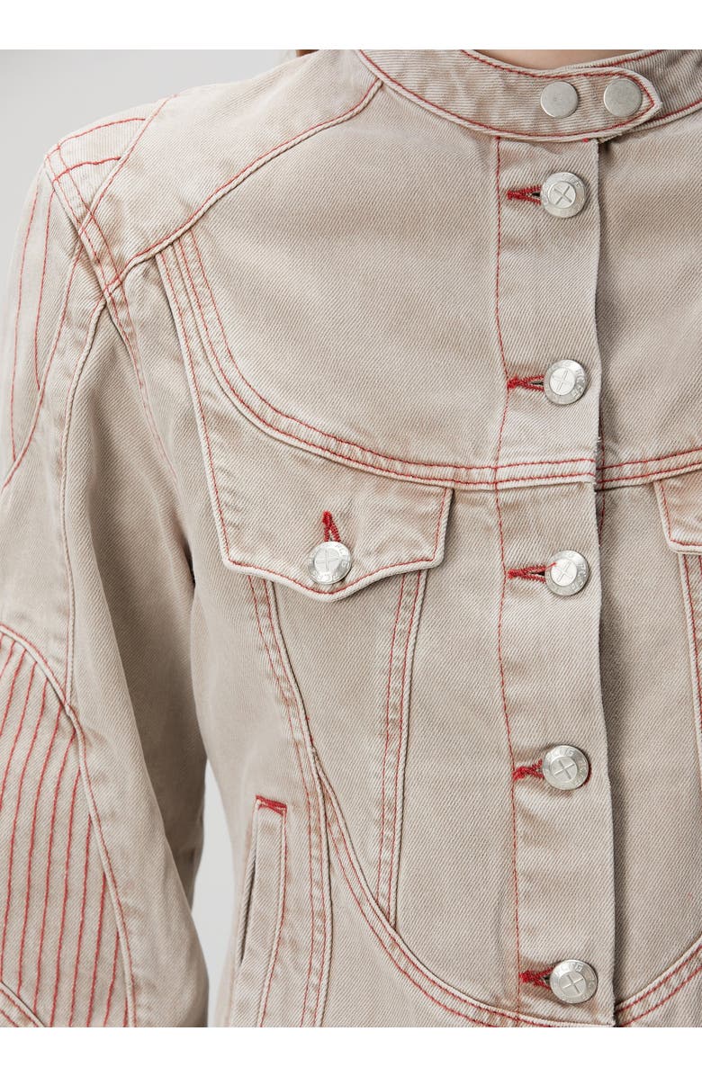 PCFG Pure Cotton Faded Motorcycle Denim Jacket, Alternate, color, Beige