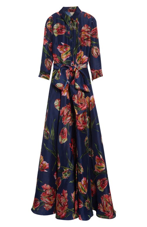 Carolina Herrera Tulip Print Silk Gazar Trench Gown In Multi