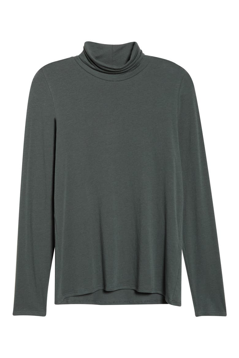 Turtleneck Stretch Organic Cotton Blend Top, Alternate, color, EVERGLADE