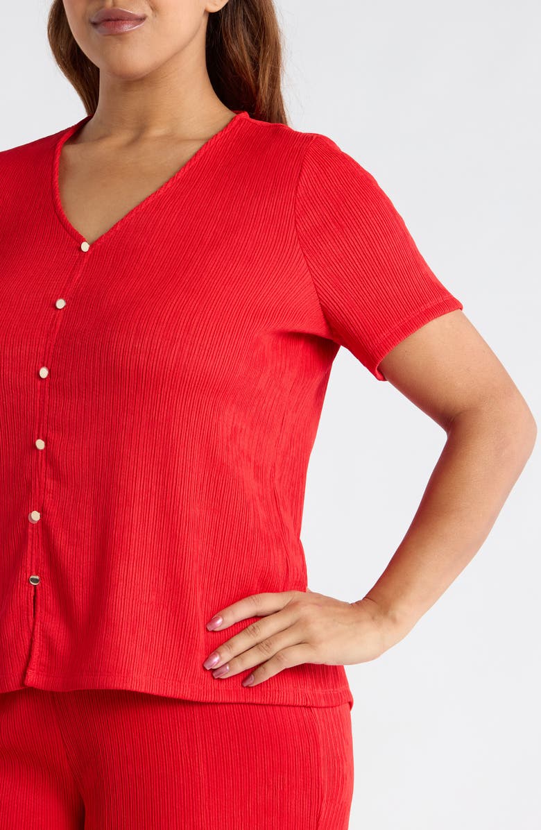 Anne Klein Short Sleeve Knit Button-Up Shirt, Alternate, color, Begonia Red