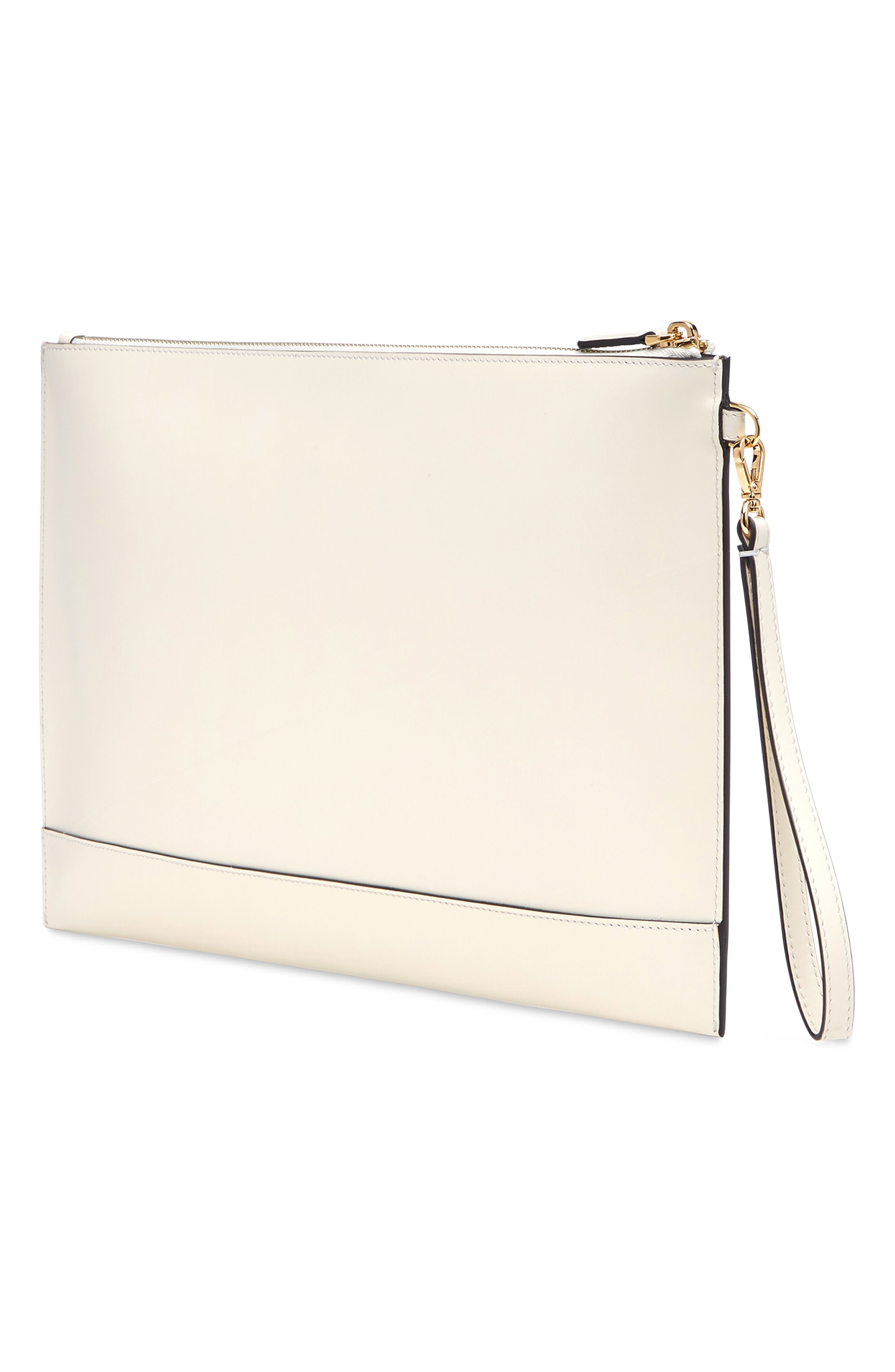 Fendi Logo Zip Leather Wristlet, Alternate, color, 