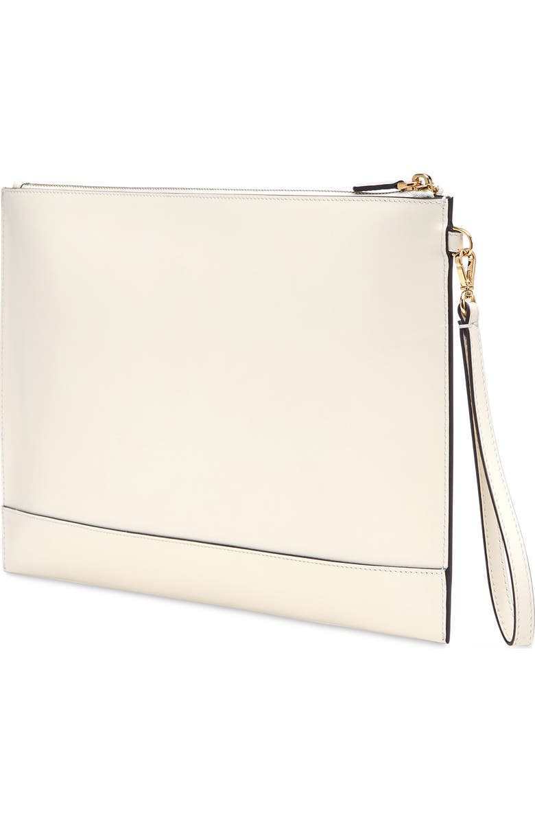 Fendi Logo Zip Leather Wristlet, Alternate, color,