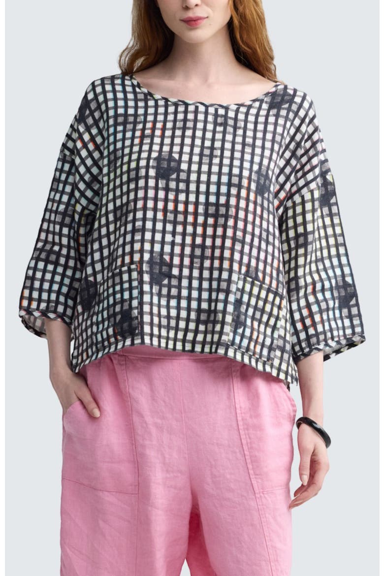 Lunelle Neon Print Linen Boxy Blouse, Main, color, Neon Black