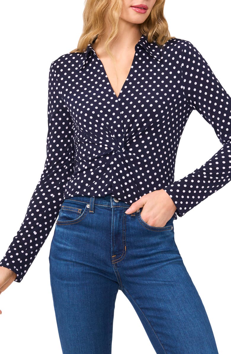 CeCe Polka Dot Long Sleeve Twist Front Top, Main, color,
