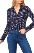 CeCe Polka Dot Long Sleeve Twist Front Top