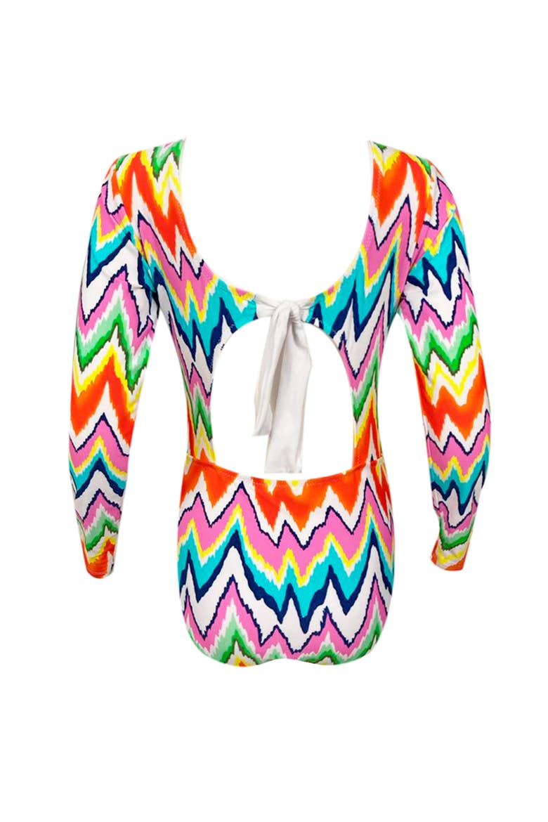 Kids' Multicolor Zig-Zag Print Long Sleeve One-Piece Rashguard Swimsuit, Little Kid-Big Kid, Alternate, color, Multicolor