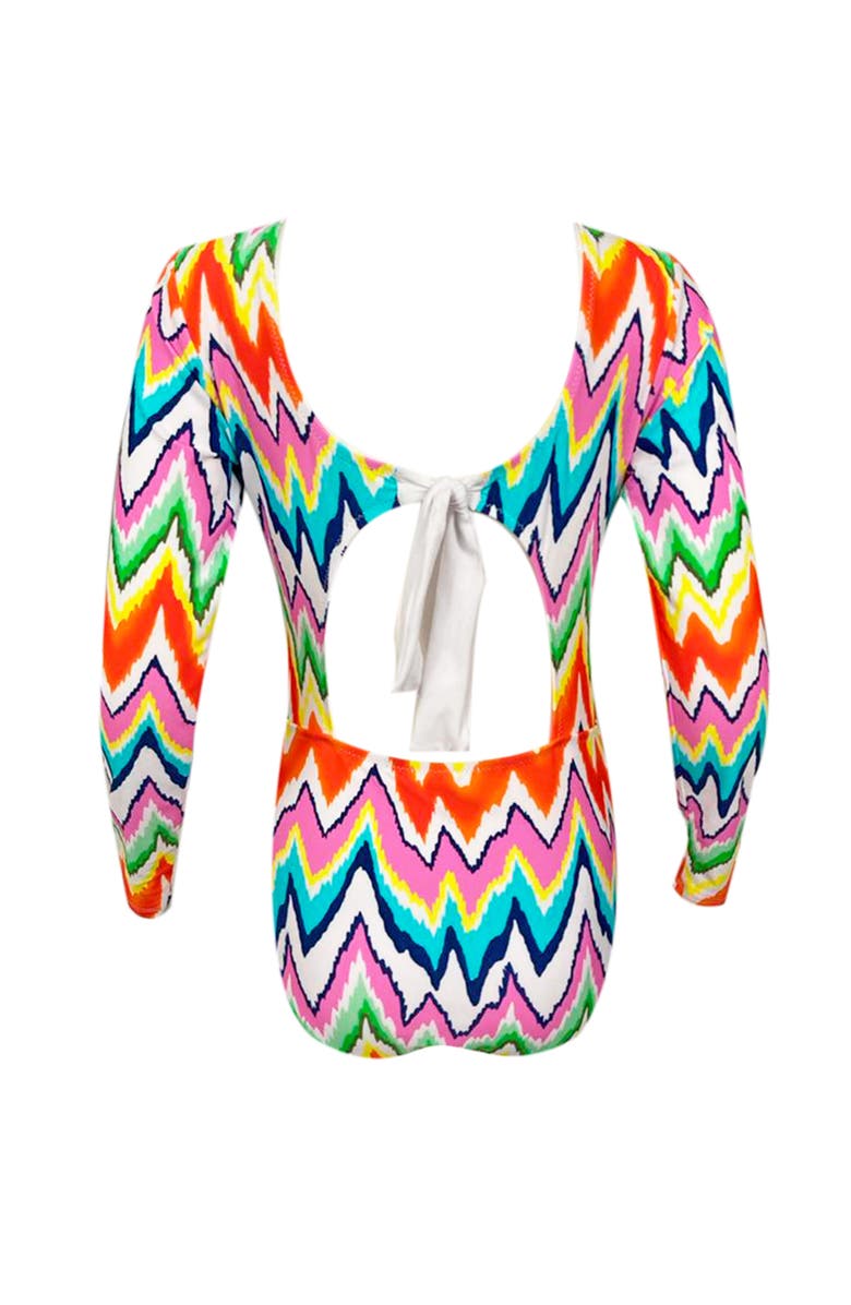 NESSI BYRD Kids' Multicolor Zig-Zag Print Long Sleeve One-Piece Rashguard Swimsuit, Little Kid-Big Kid, Alternate, color, Multicolor