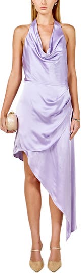 Endless Rose - Halter Neck Asymmetric Satin Dress Champagne / M