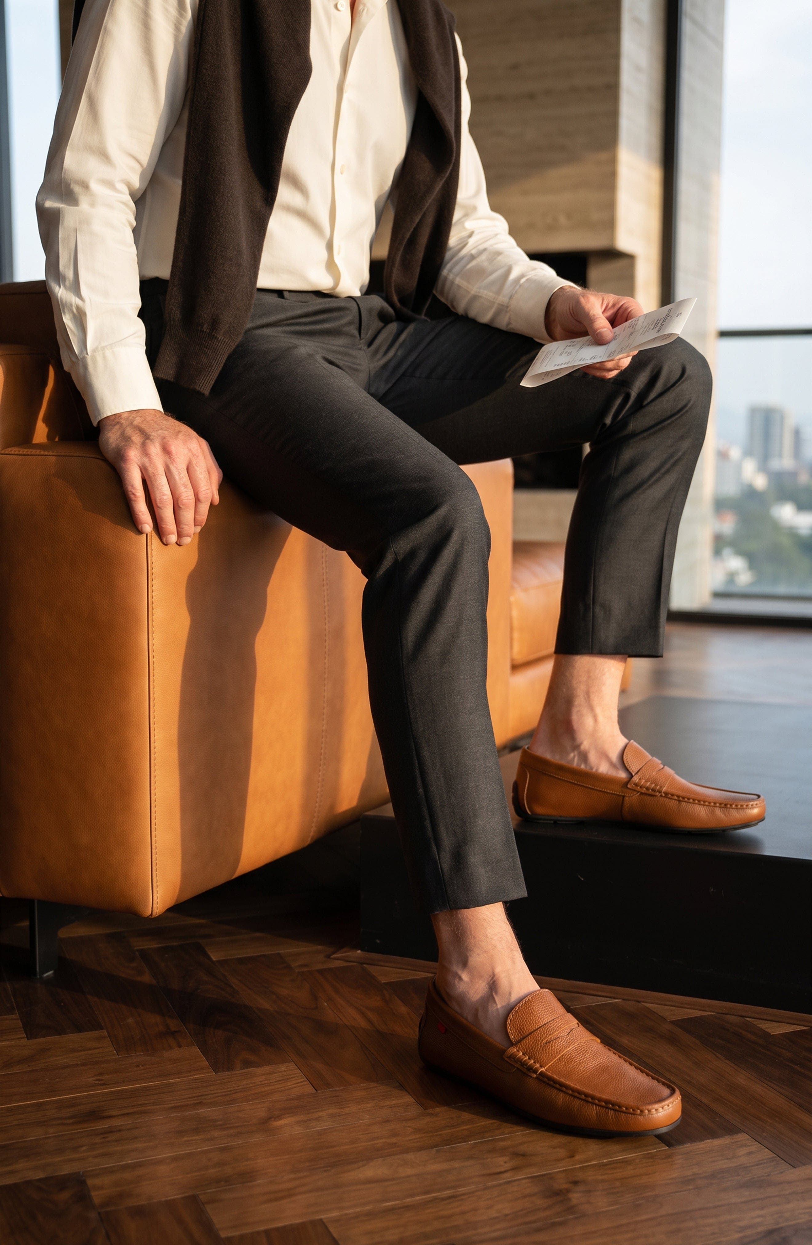 West Village Leather Slip on Penny Loafer, Alternate, color, Cognac Grainy Leather
