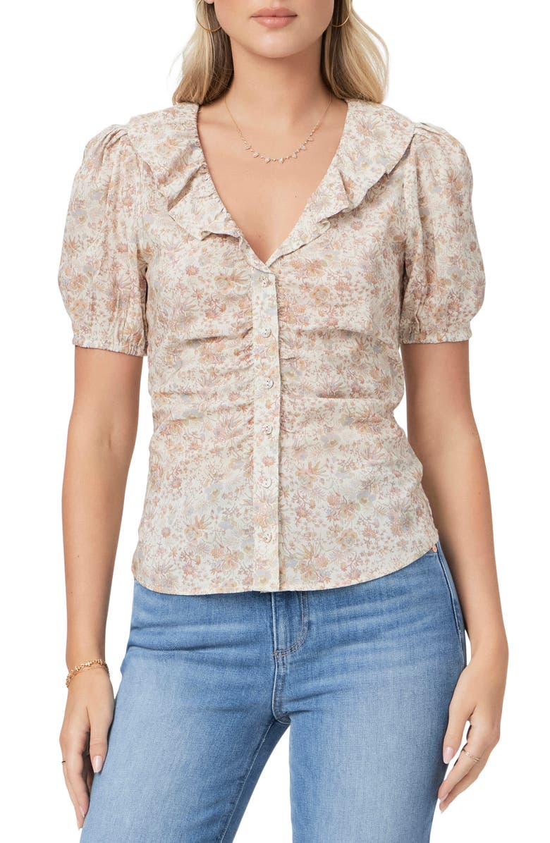 PAIGE Adara Floral Short Sleeve Button-Up Shirt, Main, color, 