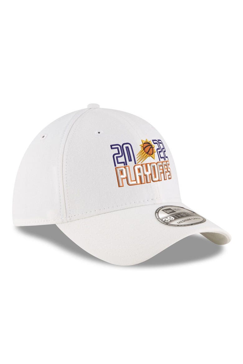 Men's New Era White Phoenix Suns 2022 NBA Playoffs Bubble Letter 39THIRTY Flex Hat, Alternate, color, White