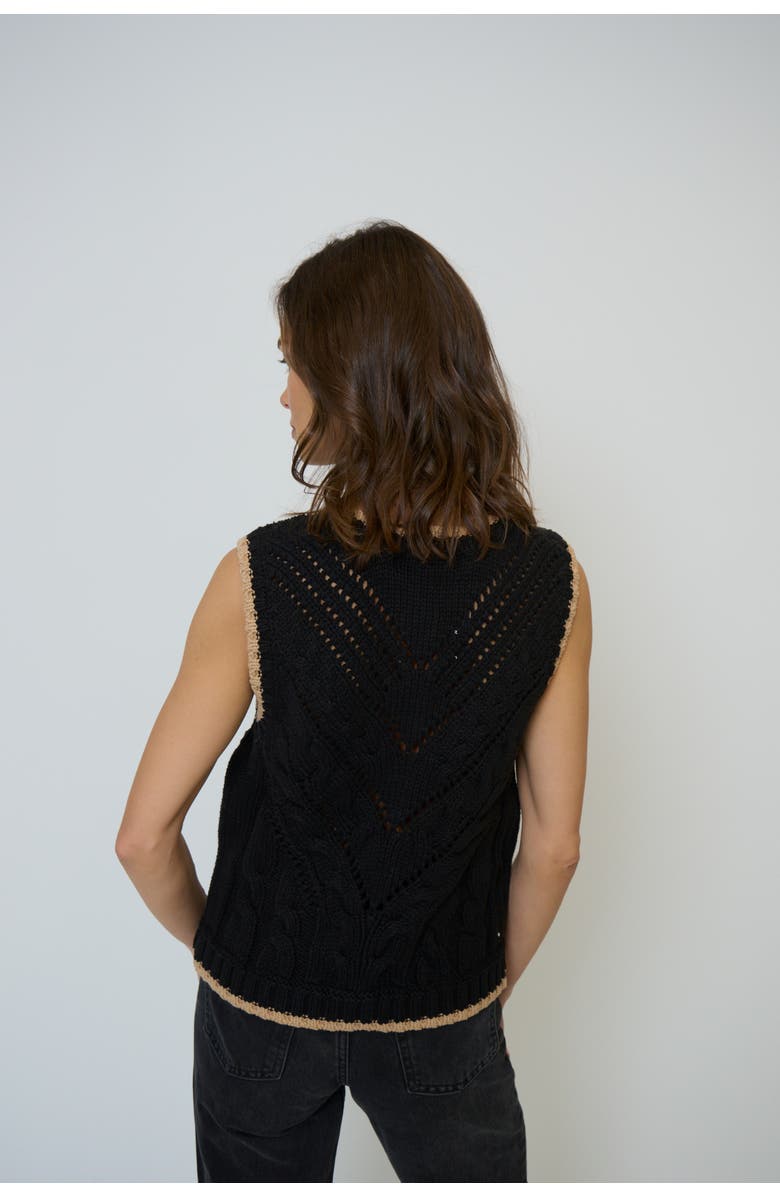 Central Park West Brooke Pointelle Cable Vest, Alternate, color, Black