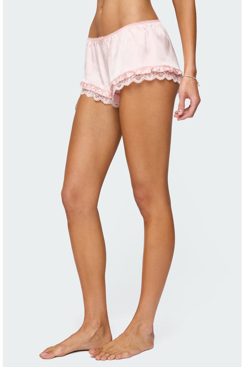 Clair Ruffle & Lace Satin Shorts, Alternate, color, LIGHT-PINK