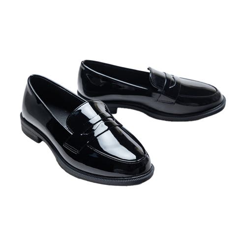 Moustache Patent-finish Penny Loafers In Black